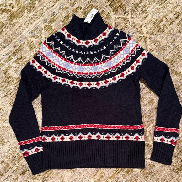 J.Crew NWT Navy Blue/Red Fair Isle Patterned Sweater Lambs Wool Blend Women XXS - Picture 7 of 7